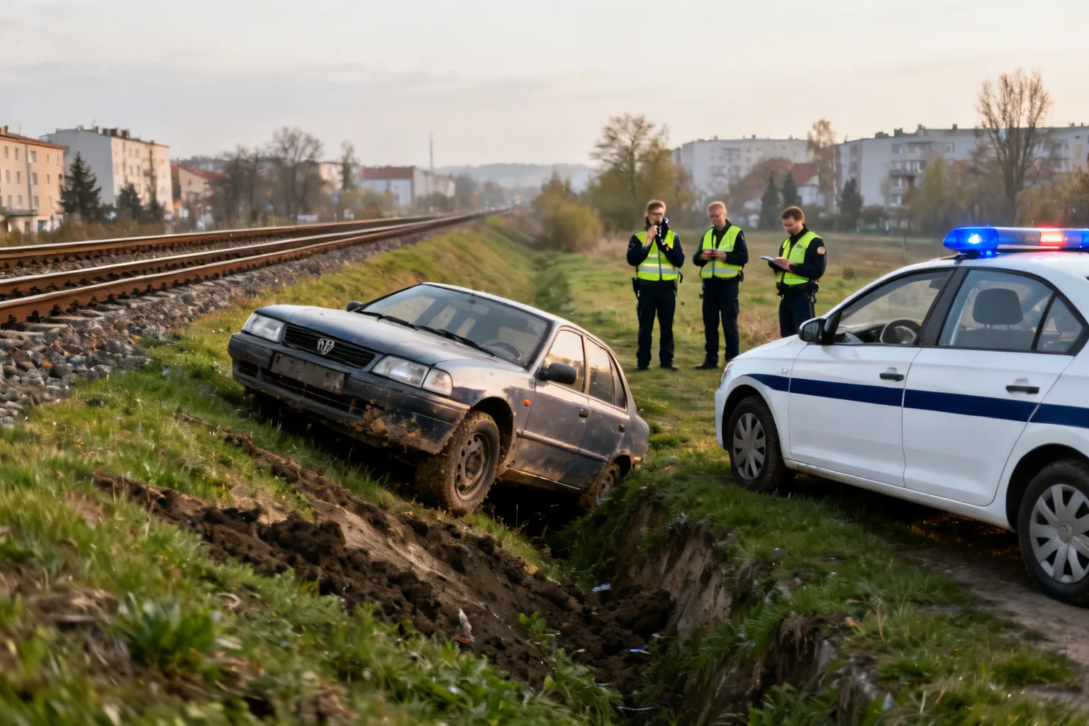 Pościg we Wrocławiu. Kierowca zatrzymany po wjechaniu na nasyp kolejowy